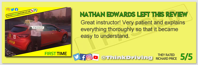 Passed with think driving school December 2021 and left this 5 star review
