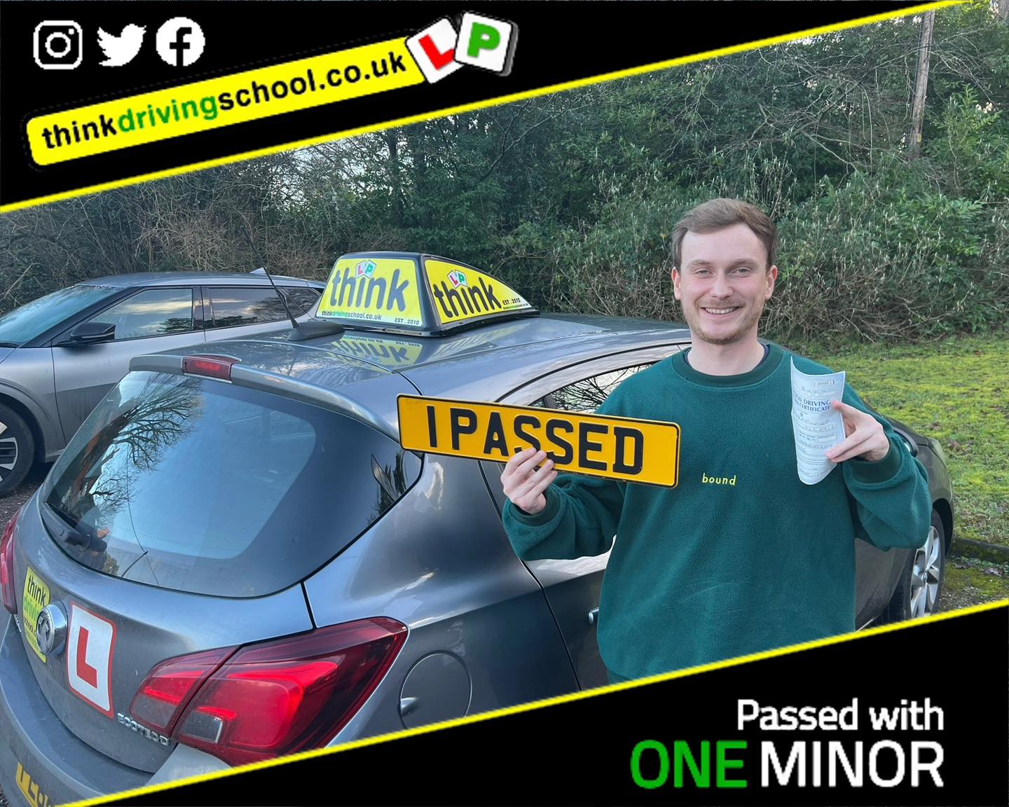 Driving School Hampshire pass Photo Passed with think driving school November 2022 and left this 5 star review