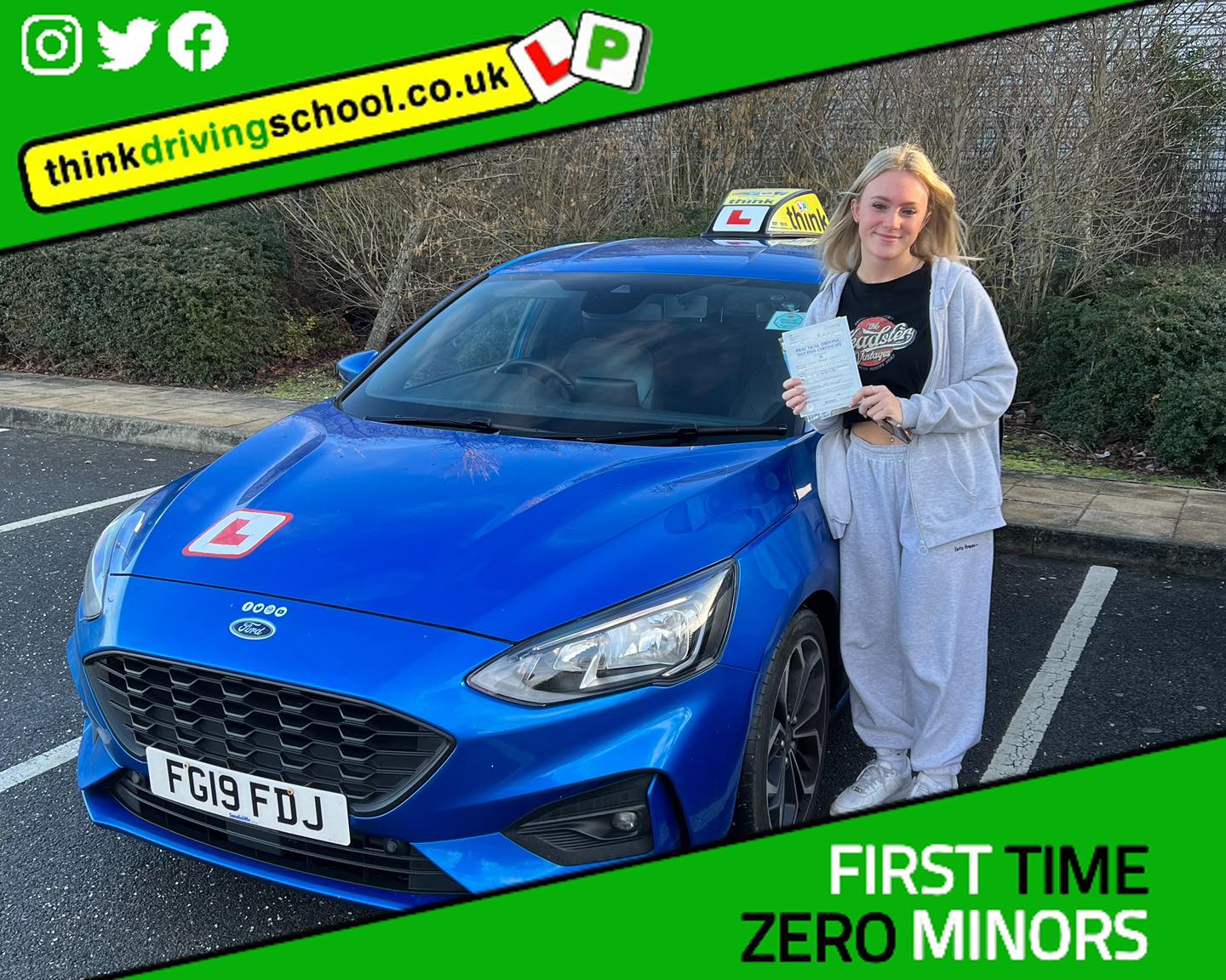 Driving School Hampshire pass Photo Passed with think driving school November 2022 and left this 5 star review