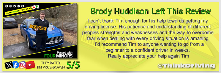 Becca left this awesome review of tim price-bowen at think driving school after passing in January 2025