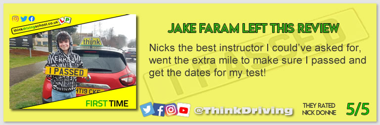 Passed with think driving school March 2022 and left this 5 star review