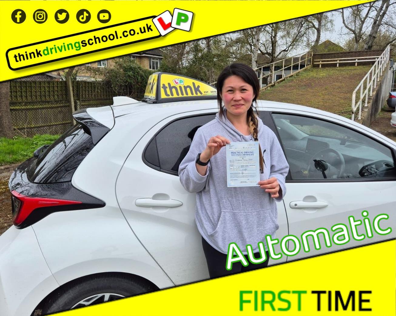 Driving School Hampshire pass Photo Passed with think driving school MARCH 2024 and left this 5 star review