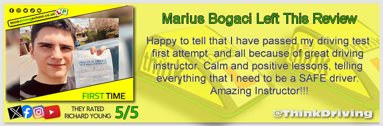 Driving School Hampshire pass Photo Passed with think driving school APRIL 2024 and left this 5 star review