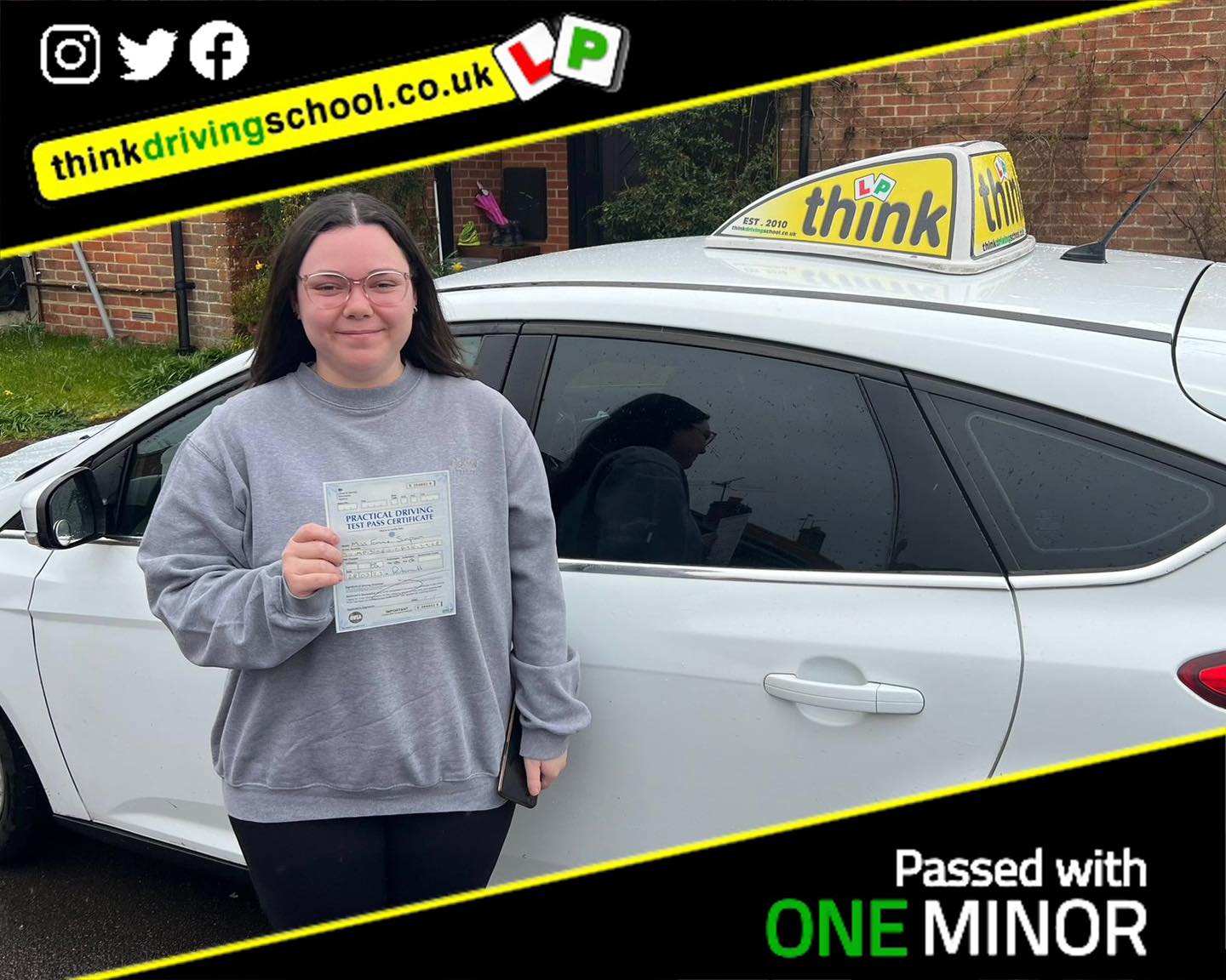 Driving School Hampshire pass Photo Passed with think driving school November 2022 and left this 5 star review