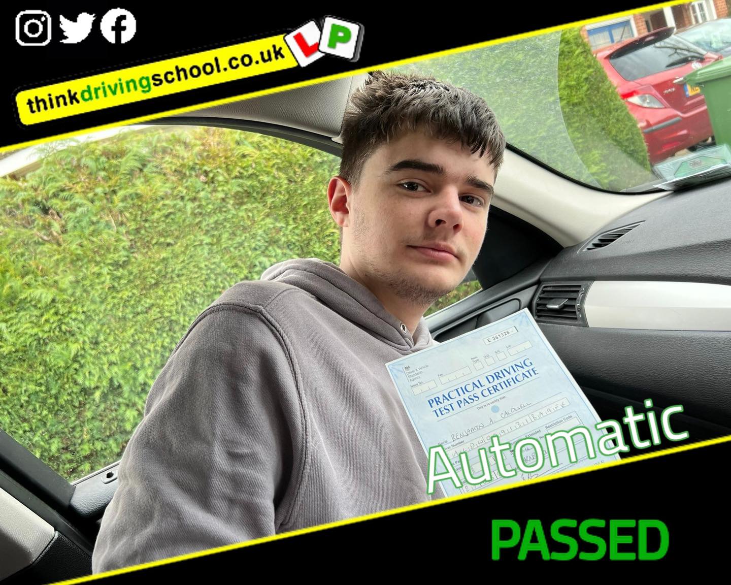 Driving School Hampshire pass Photo Passed with think driving school November 2022 and left this 5 star review