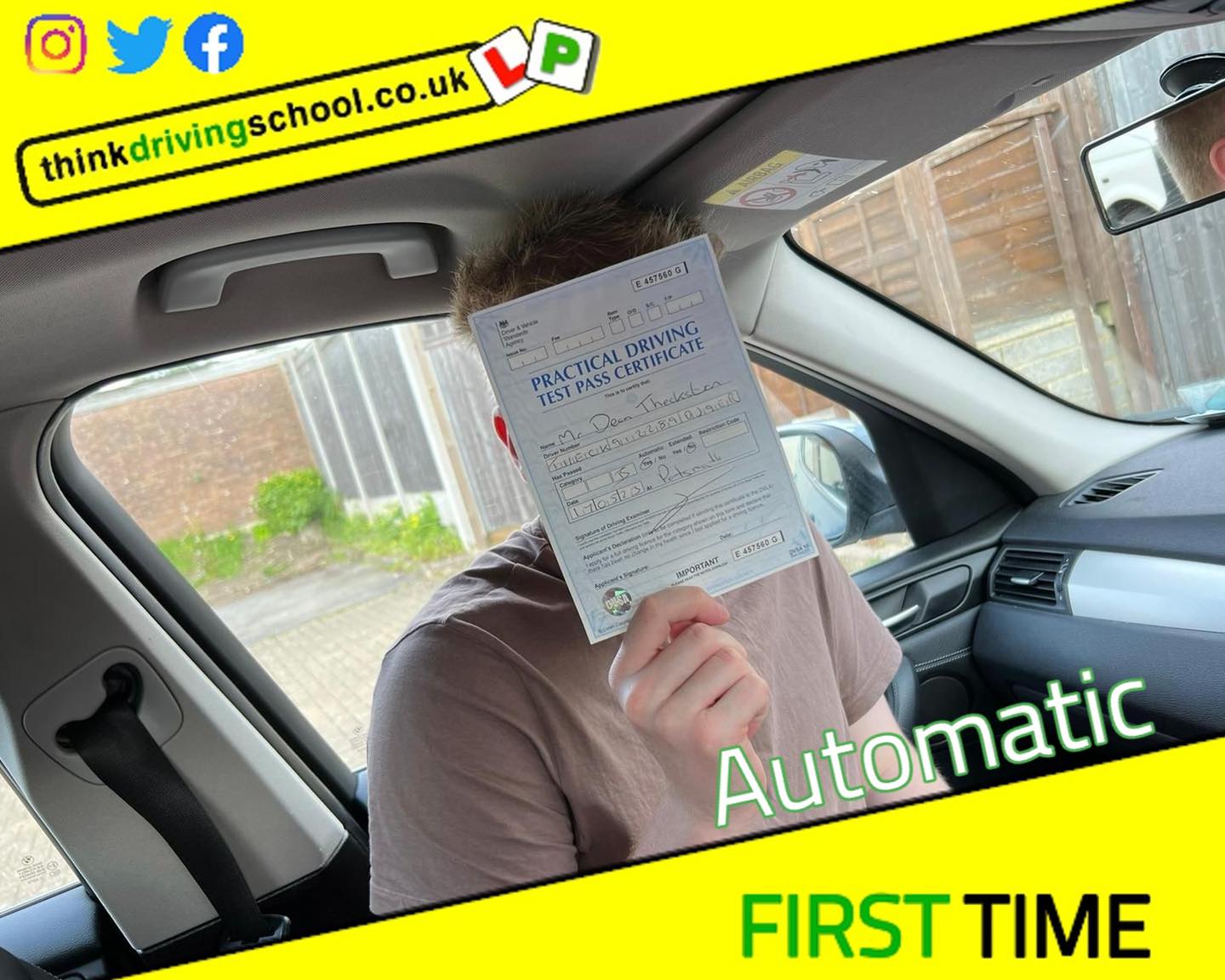 Driving School Hampshire pass Photo Passed with think driving school May 2023 and left this 5 star review