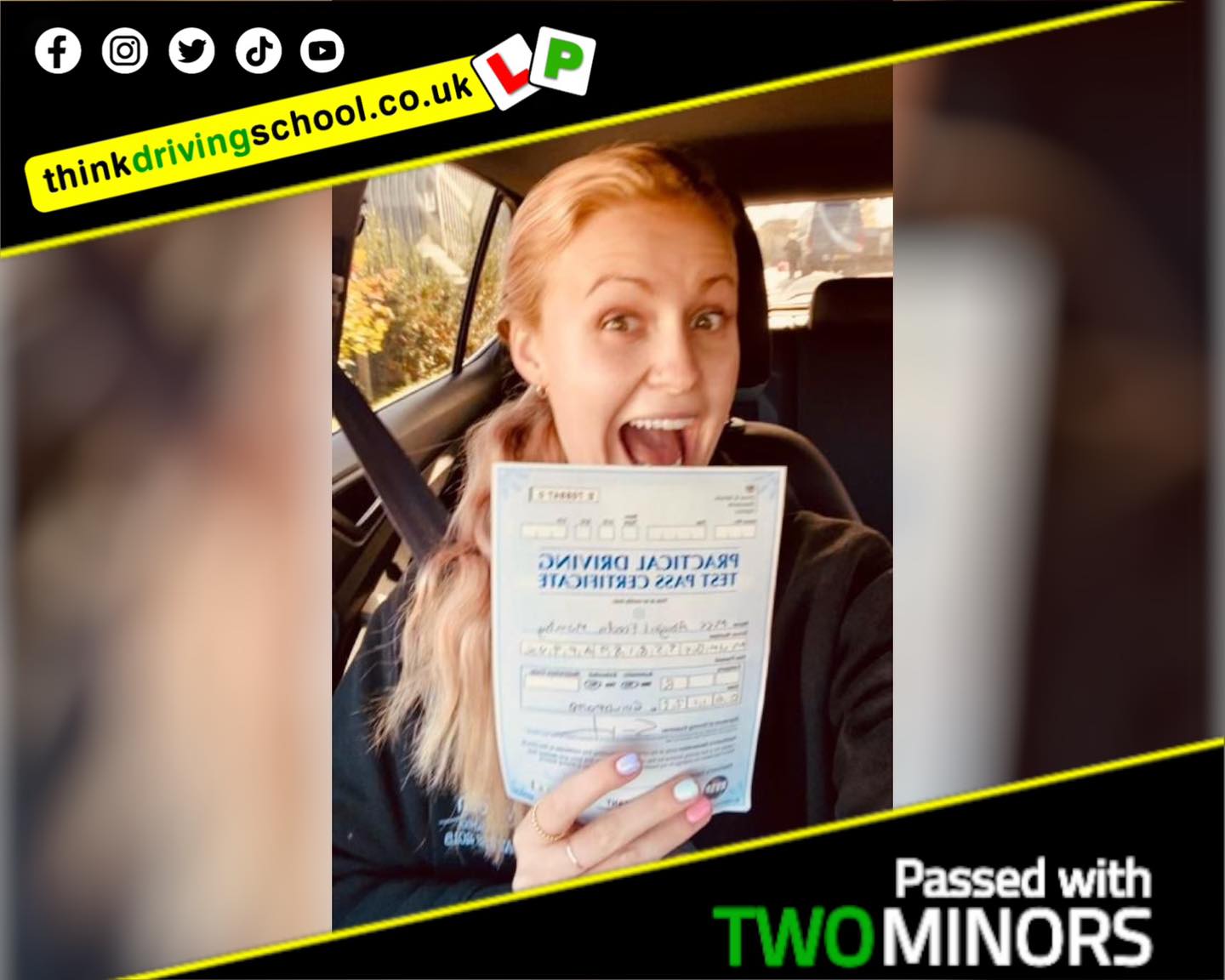 Driving School Hampshire pass Photo Passed with think driving school November 2023 and left this 5 star review