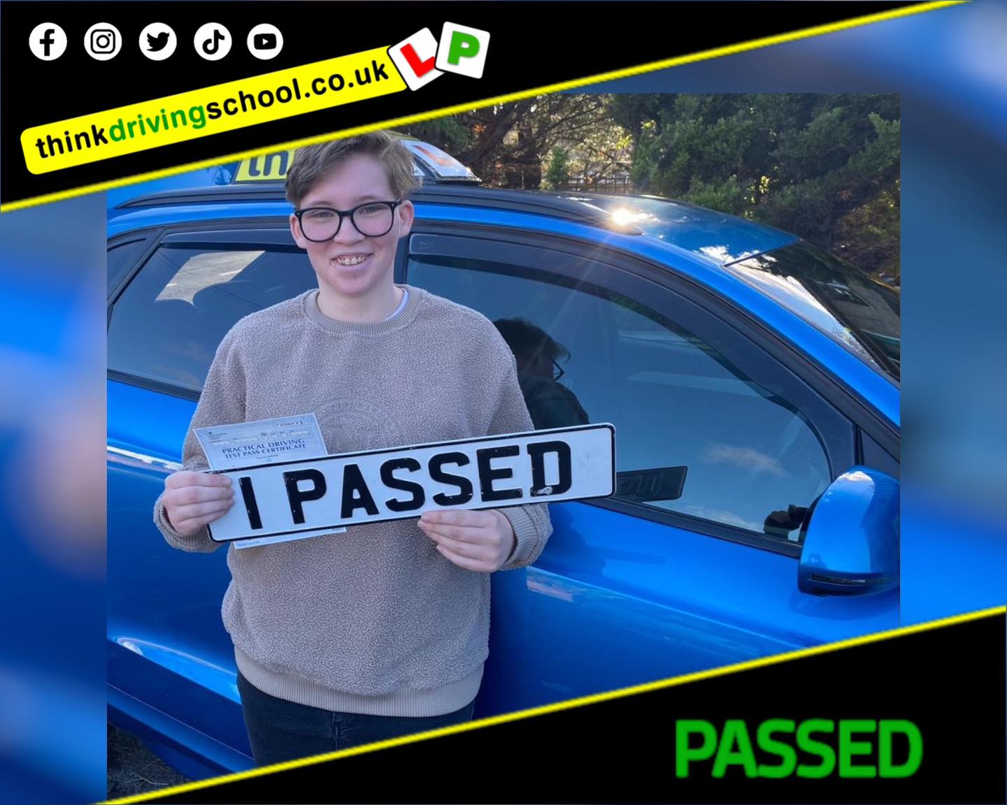 Driving School Hampshire pass Photo Passed with think driving school November 2023 and left this 5 star review