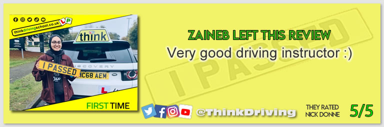 Driving School Hampshire pass Photo Passed with think driving school November 2023 and left this 5 star review