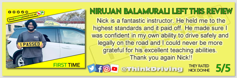 Driving School Hampshire pass Photo Passed with think driving school November 2023 and left this 5 star review