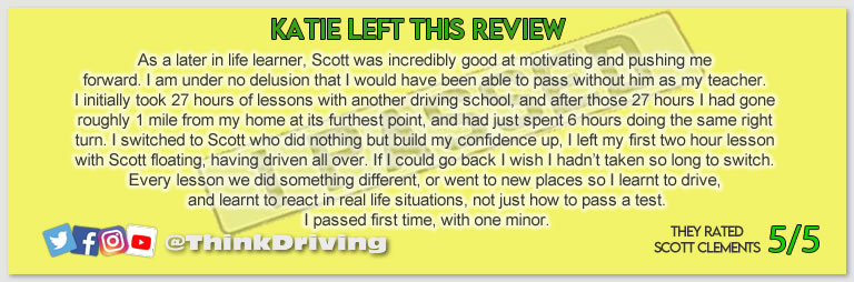 Driving School Hampshire pass Photo Passed with think driving school November 2023 and left this 5 star review