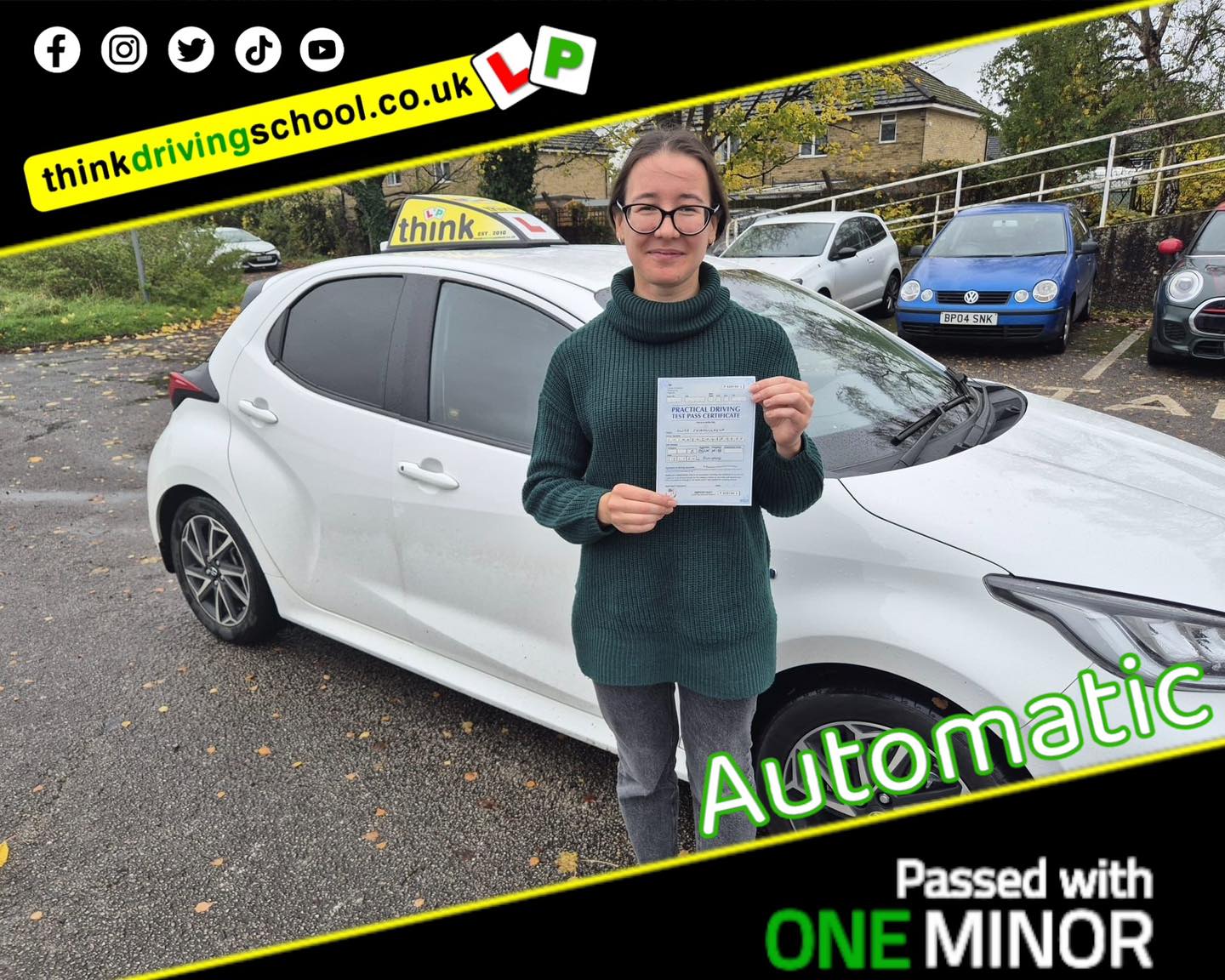Driving School Hampshire pass Photo Passed with think driving school November 2024 and left this 5 star review