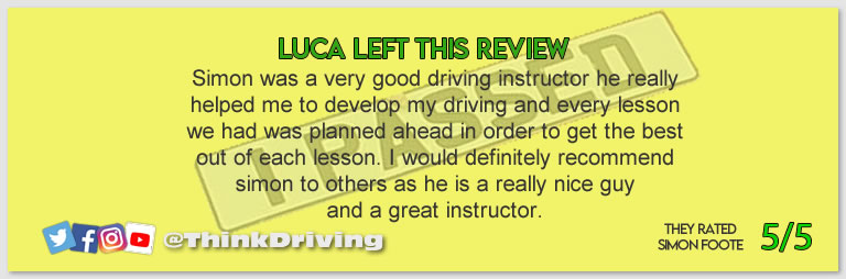 Passed with think driving school November 2021 and left this 5 star review