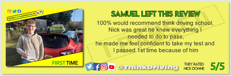 Passed with think driving school November 2022 and left this 5 star review