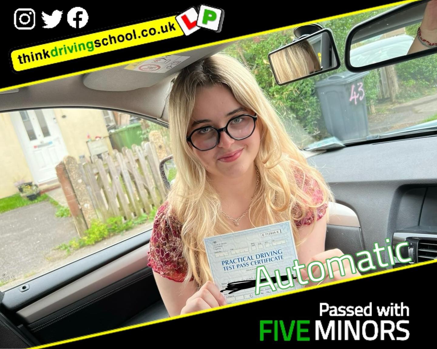 Passed with think driving school October 2023 and left this 5 star review