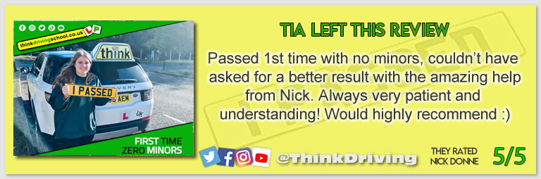 Passed with think driving school November 2023 and left this 5 star review