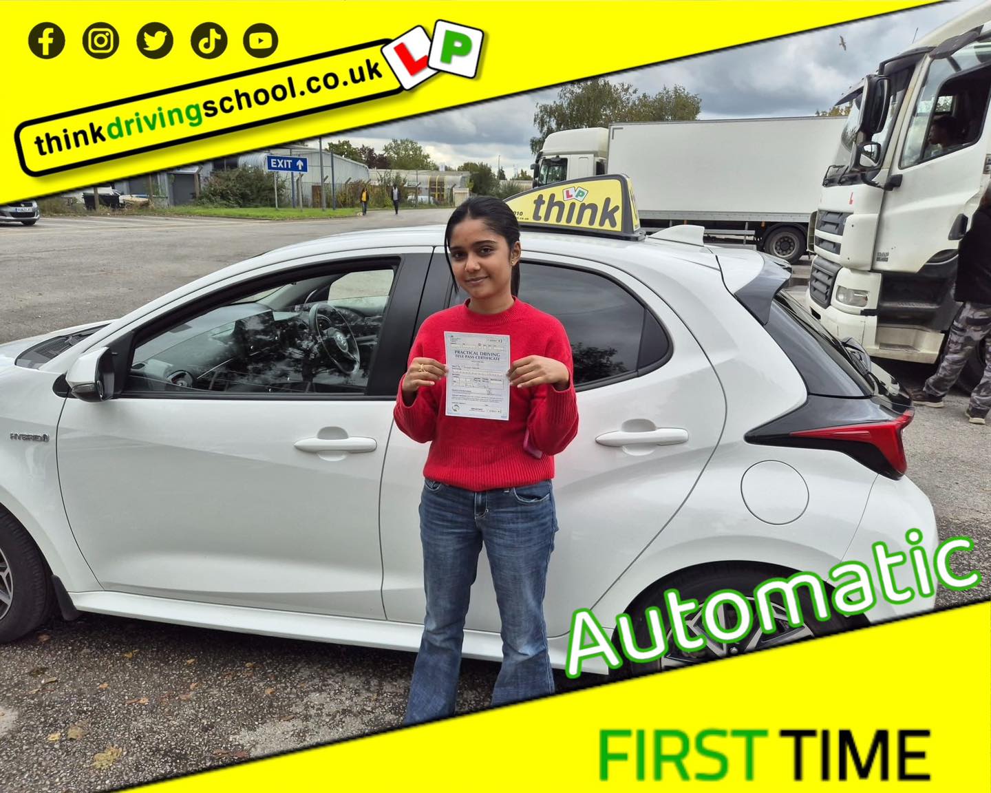 Driving School Hampshire pass Photo Passed with think driving school October 2024 and left this 5 star review