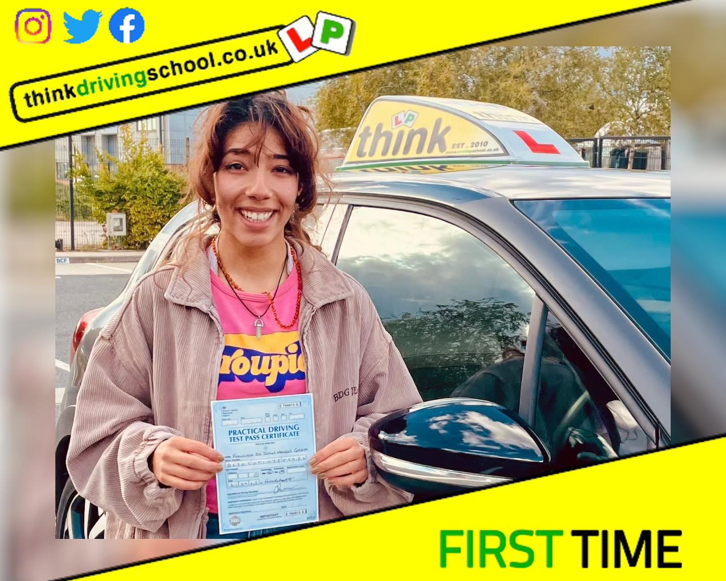 Driving School Hampshire pass Photo Passed with think driving school August 2023 and left this 5 star review