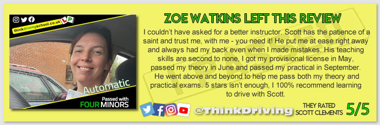 Passed with think driving school September 2022 and left this 5 star review