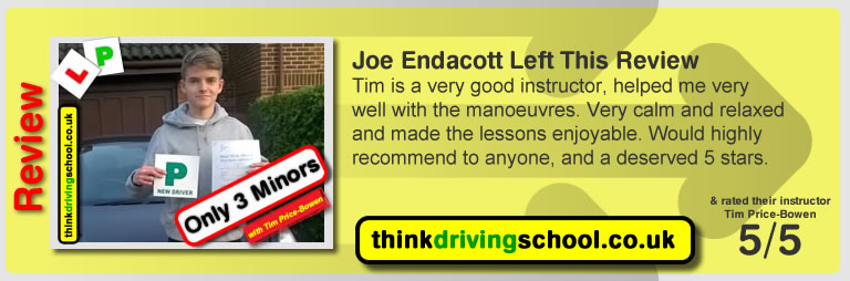 Sam Wilson left this awesome review of tim price-bowen at think driving school after passing in October 2016