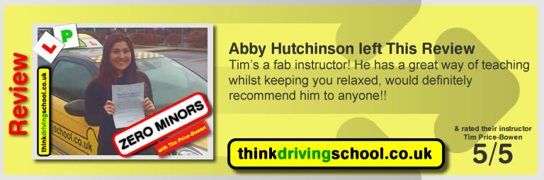 Katherine Rowett left this awesome review of tim price-bowen at think driving school after passing in March 2017