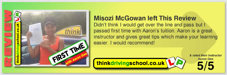 5 Star review of think Driving School Passed with think driving school in June 2018 and left this 5 star review