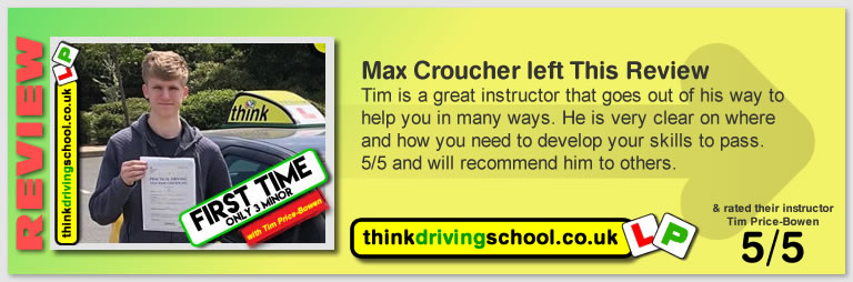 5 Star review of think Driving School Passed with think driving school in July 2018 and left this 5 star review