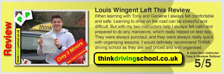 Geniene's first pass with think drivnig school faye from horndean who passed first time 