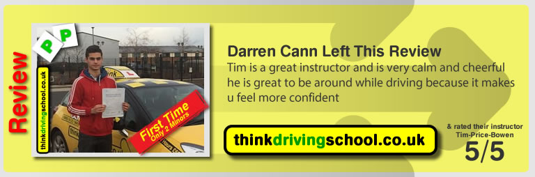 Donna Simmonds left this awesome review of tim price-bowen at think driving school