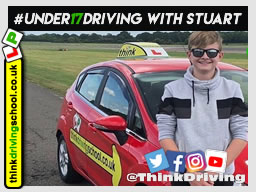 Happy under 17 learner after their 2 hour sessions at dunsfold park with think driving school .