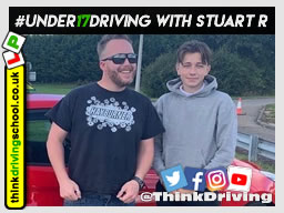 Happy under 17 learner after their 2 hour sessions at dunsfold park with think driving school .