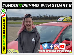 Happy under 17 learner after their 2 hour sessions at dunsfold park with think driving school .