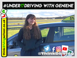 Happy under 17 learner after their 2 hour sessions at dunsfold park with think driving school .