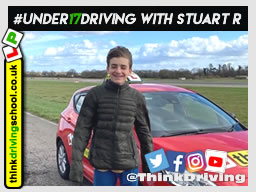 Happy under 17 learner after their 2 hour sessions at dunsfold park with think driving school .