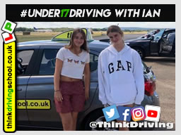 Happy under 17 learner after their 2 hour sessions at dunsfold park with think driving school .