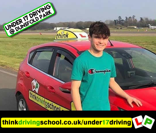Happy under 17 learner after their 2 hour sessions at dunsfold park with think driving school.